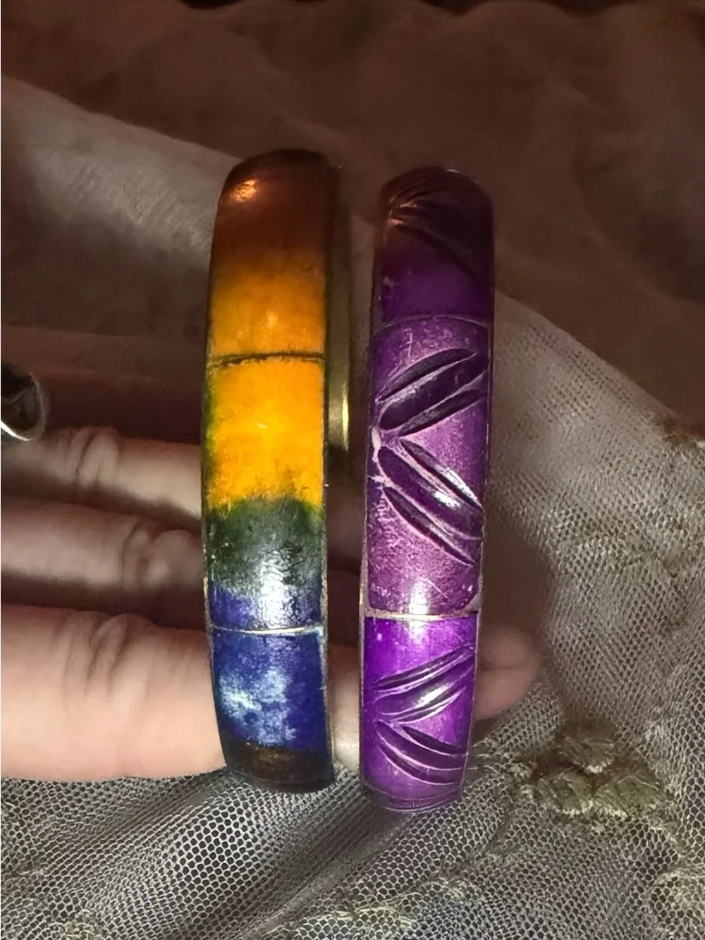 Set of Purple/Multi Color Carved Men's Bangle Bracelet- Bold Statement Accessori